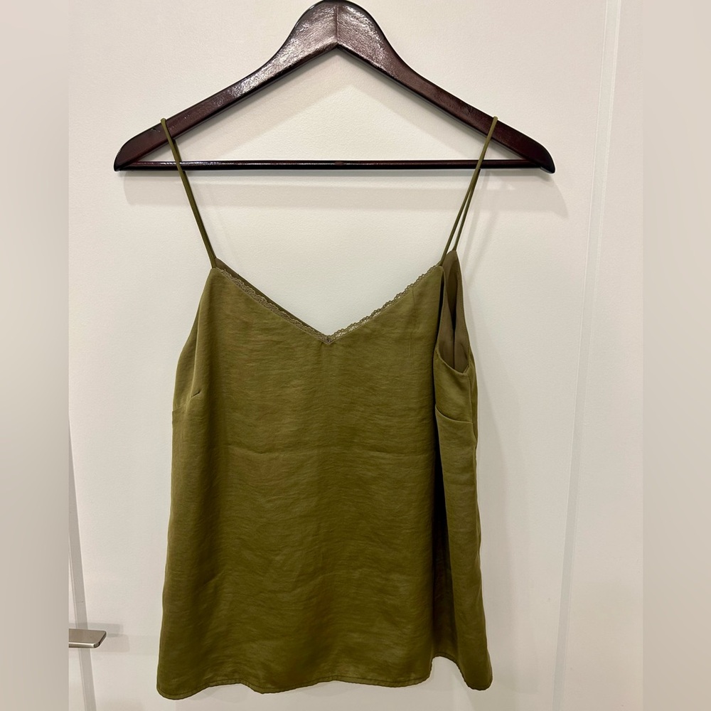 Army green cami with lace trim
